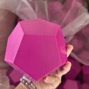 Pink 12-sided PU foam die held in the hand