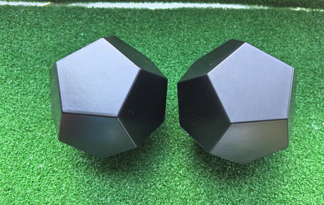 Two black 12-sided PU foam dice
